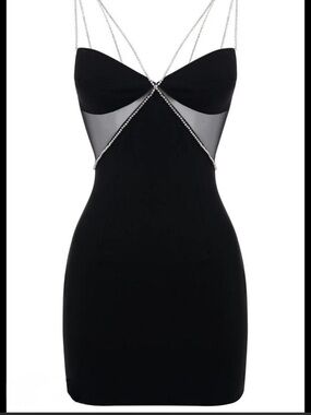 Black Rhinestone-Trim Bodycon Mini Dress